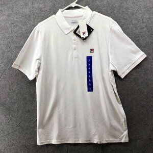 NWT Fila Polo Shirt Mens L White Short Sleeve Pima Cotton Performance Golf